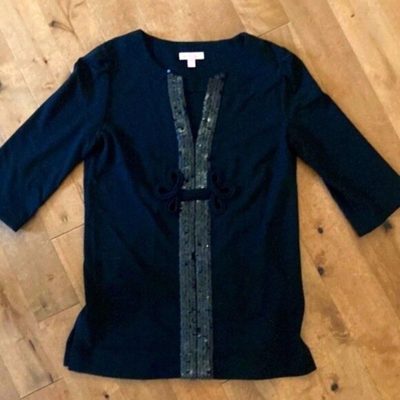 Lilly Pulitzer Black Sequin Tunic Top 3/4 sleeve designer 90s Y2K - Picture 1 of 5